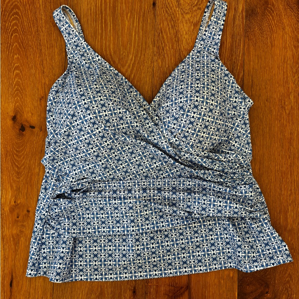 Lands' End Blue and White Patterned Tankini, plus 20W